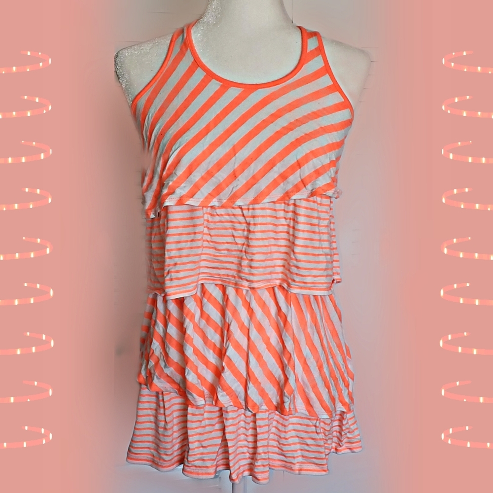 Cute neon orange ruffle front tank